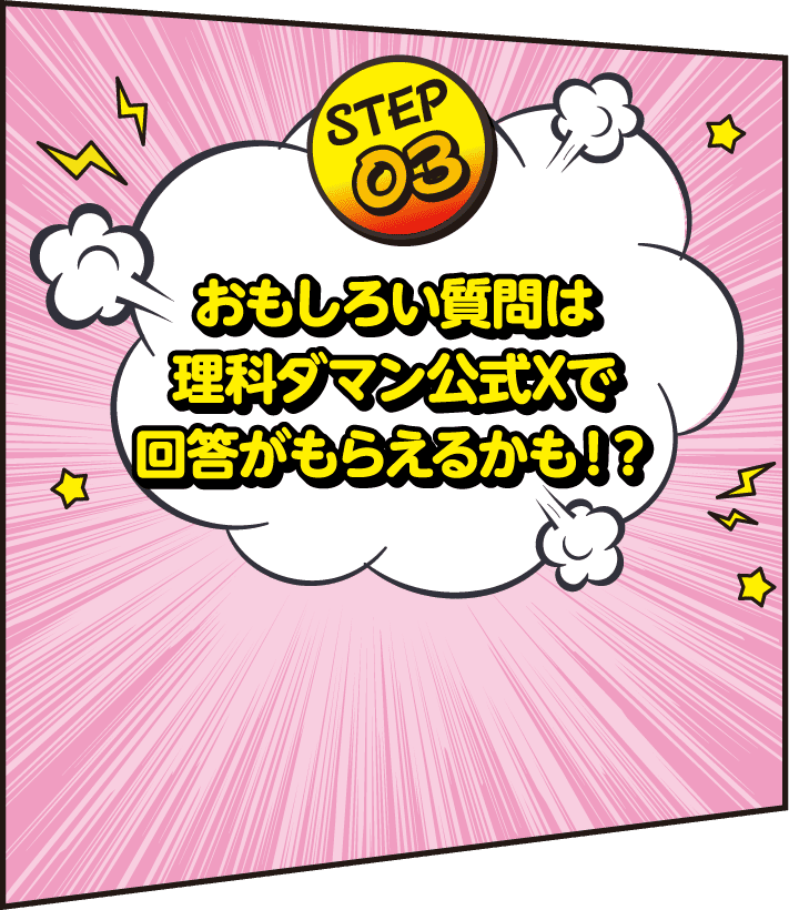 STEP03 おもしろい質問は理科ダマン公式Xで回答がもらえるかも!?